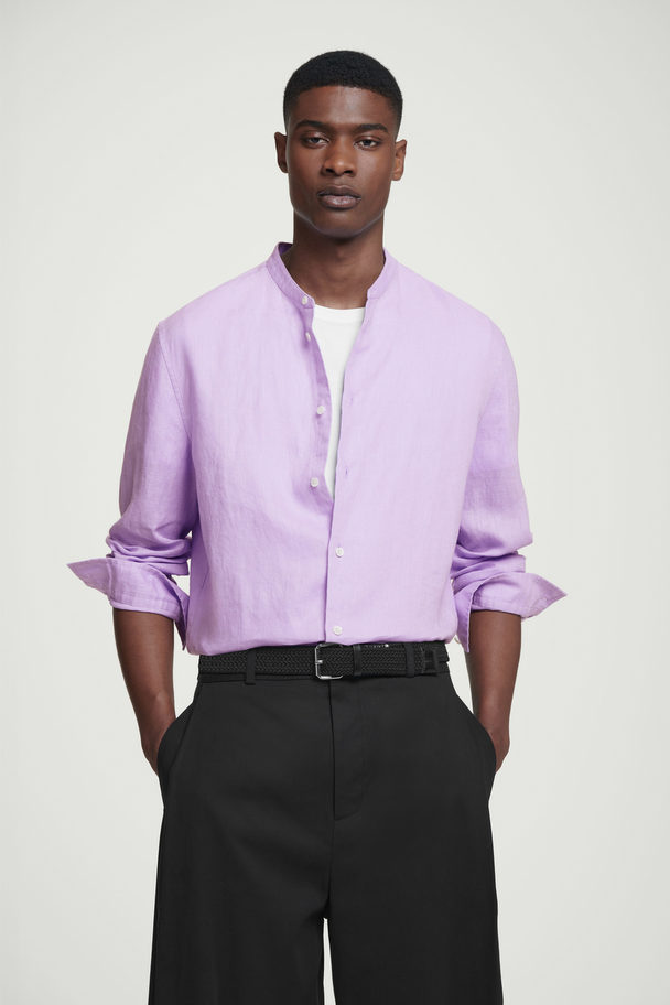 COS Oversized Grandad-collar Linen Shirt Lilac