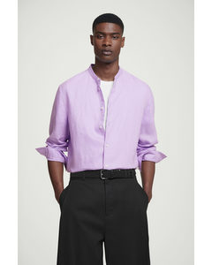 Oversized Grandad-collar Linen Shirt Lilac