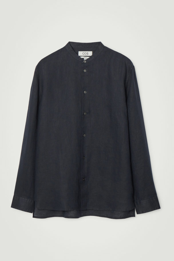 COS OVERSIZED-HEMD AUS LEINEN MIT GRANDAD-KRAGEN NAVYBLAU