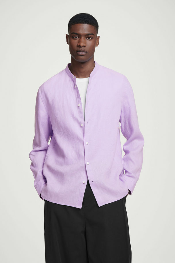 COS Oversized Grandad-collar Linen Shirt Lilac