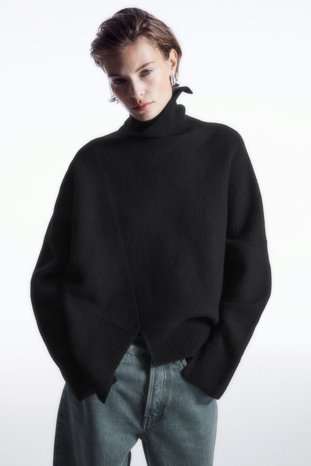 COS Asymmetric Merino Wool Jumper Black