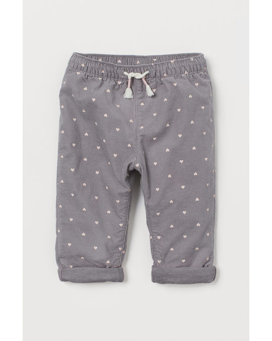 H&M Lined Corduroy Trousers Grey/hearts