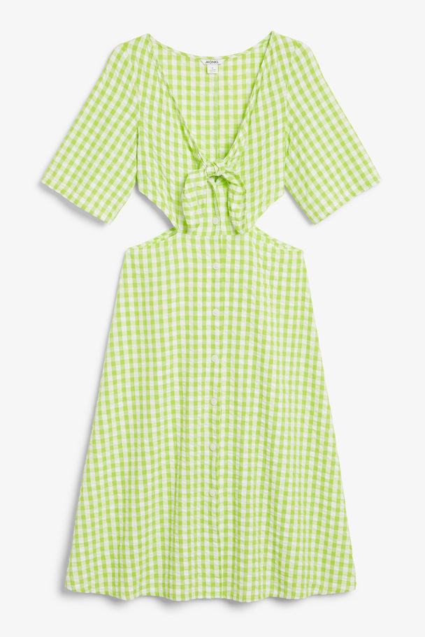 Monki Gingham Seersucker Cut Out Midi Dress Lime Green Gingham