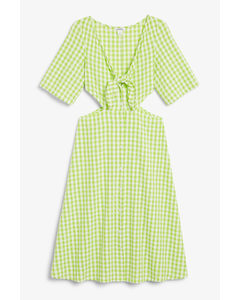 Seersucker-Midi-Kleid mit Cut-out Limettengrünes Vichy-Muster