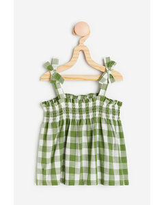 Smocked Cotton Blouse Green/checked