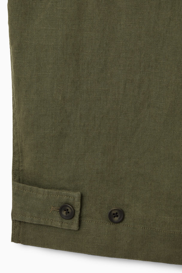 COS Cropped Wide-leg Linen Trousers Khaki Green