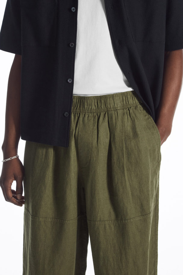 COS Cropped Wide-leg Linen Trousers Khaki Green