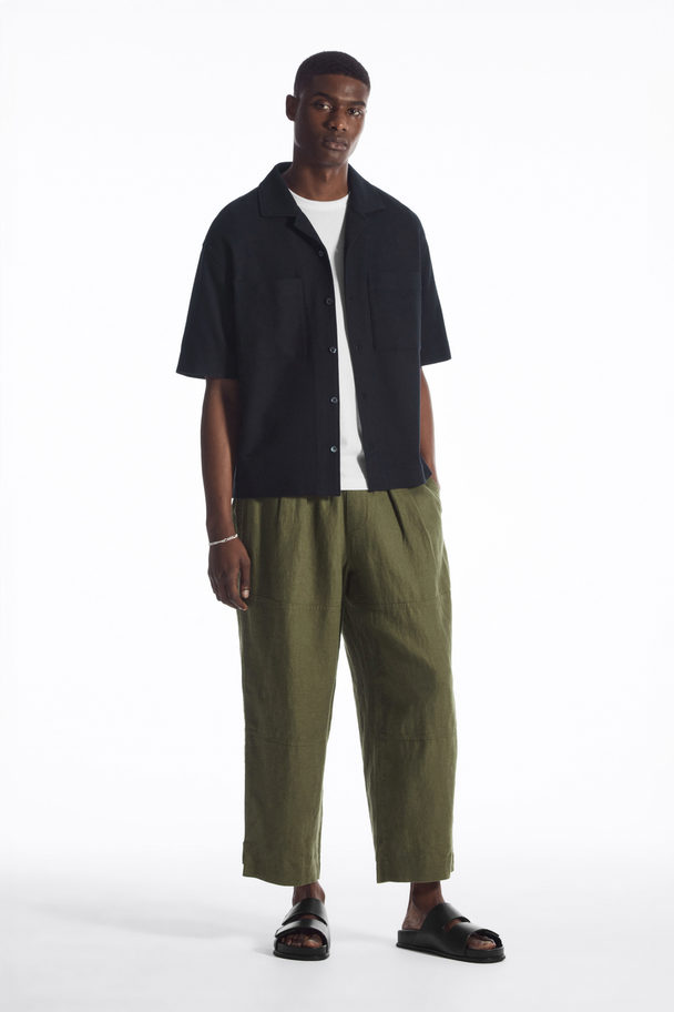 COS Cropped Wide-leg Linen Trousers Khaki Green