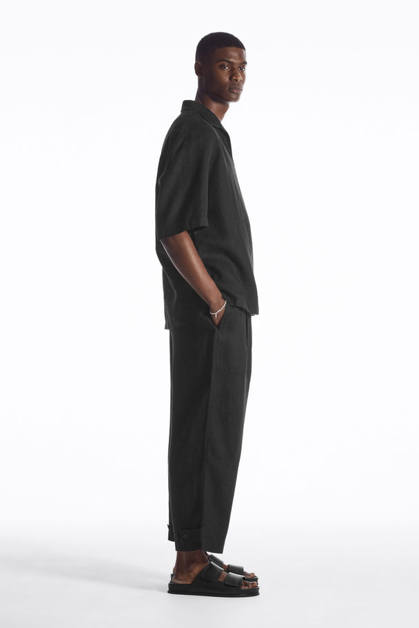 COS Cropped Wide-leg Linen Trousers Black