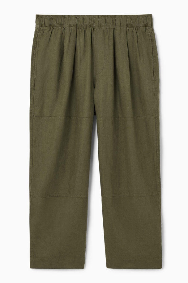 COS Cropped Wide-leg Linen Trousers Khaki Green