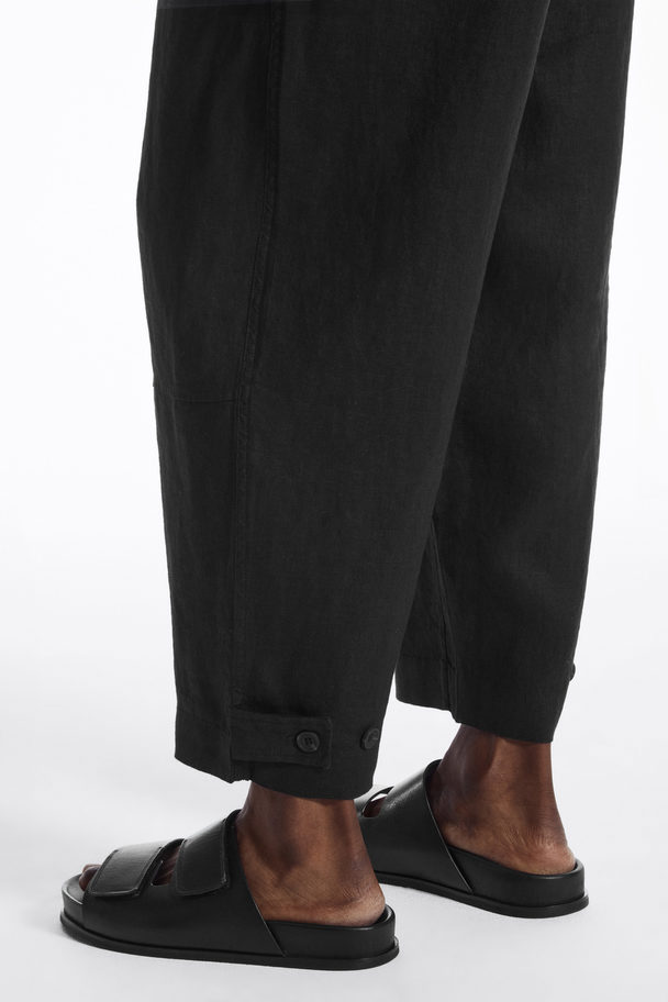 COS Cropped Wide-leg Linen Trousers Black