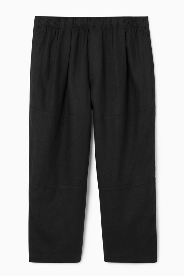 COS Cropped Wide-leg Linen Trousers Black