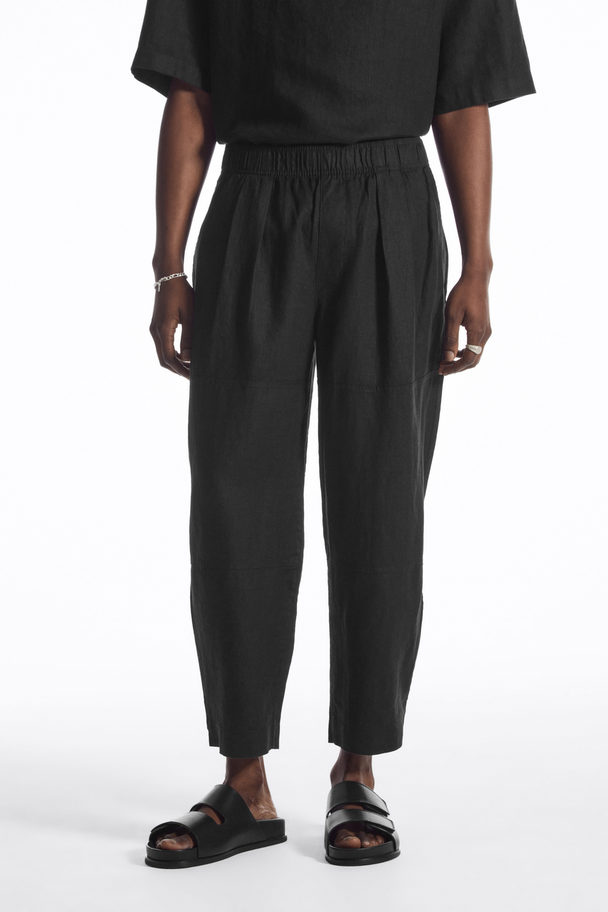 COS Cropped Wide-leg Linen Trousers Black