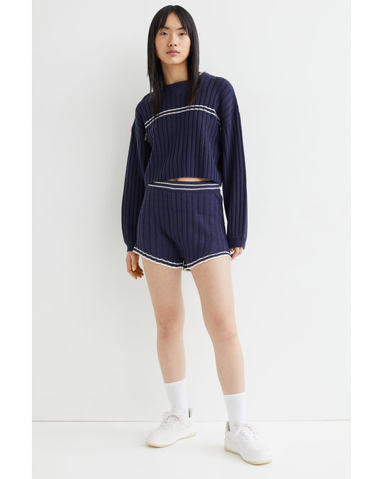 H&M Rib-knit Shorts Dark Blue