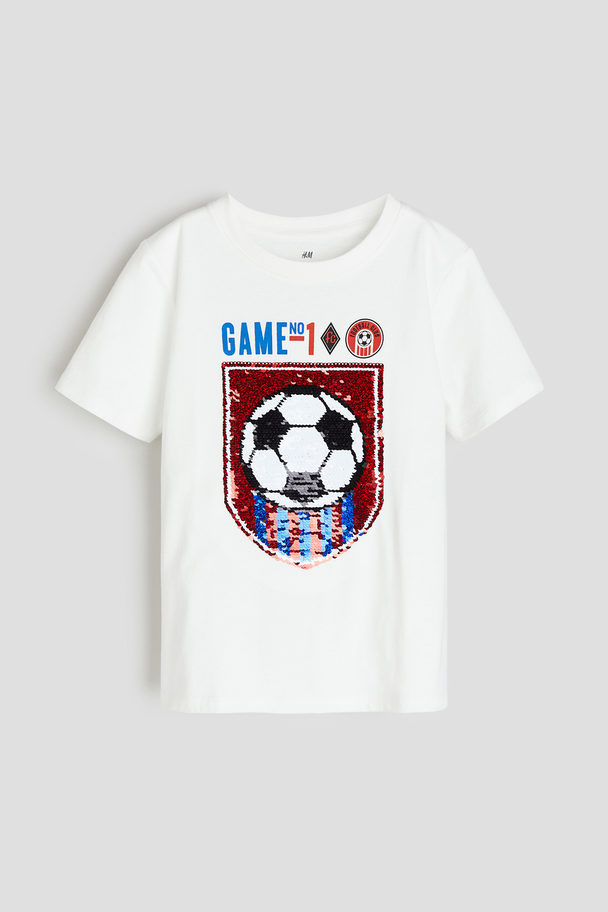 H&M Reversible-sequin T-shirt White/football