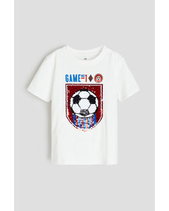Reversible-sequin T-shirt White/football