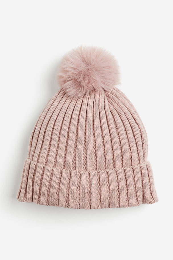 H&M Rib-knit Pompom Hat Dusty Pink