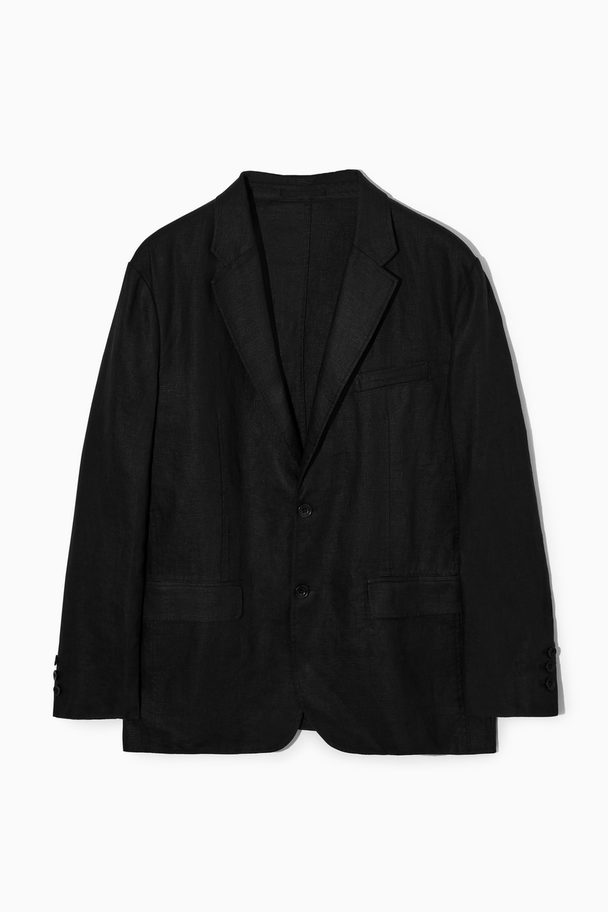 COS Unstructured Single-breasted Linen Blazer Black