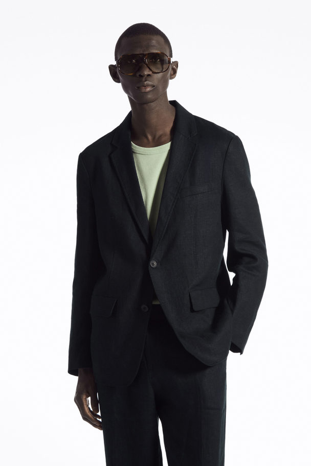 COS Unstructured Linen Blazer - Regular Dark Navy