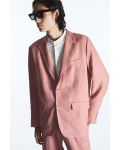 Unstructured Single-breasted Linen Blazer Light Pink