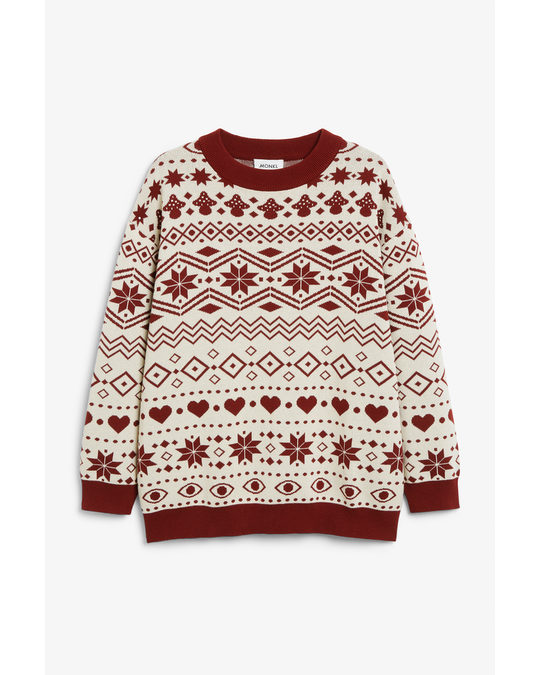Monki Festive Sweater Burgundy And White