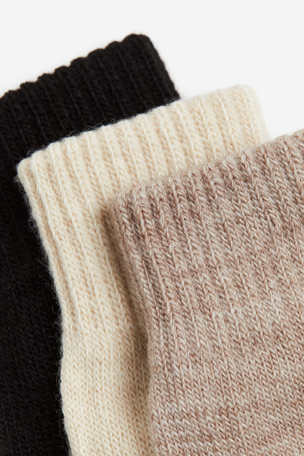 H&M 3-pack Mittens Black/beige Marl