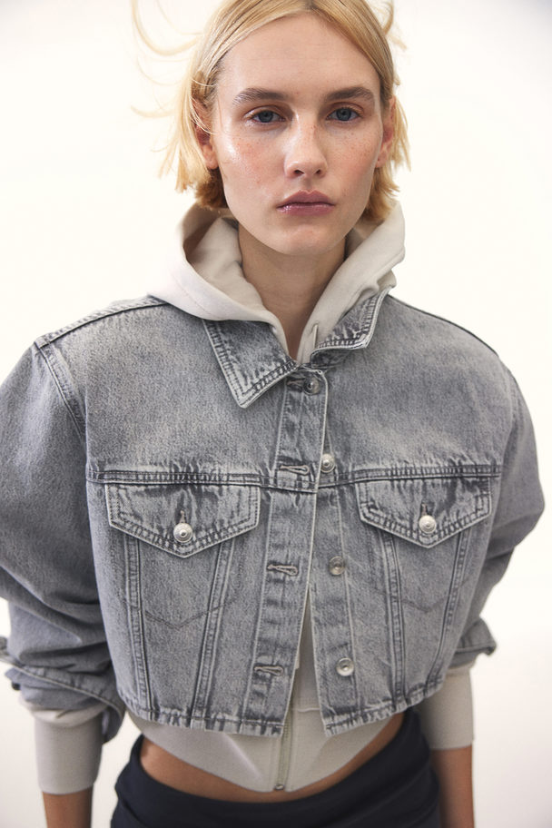 H&M Shoulder-pad Denim Jacket Light Grey