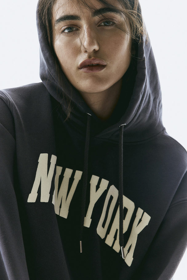 H&M Hættetrøje Med Tekstmotiv Mørkegrå/new York