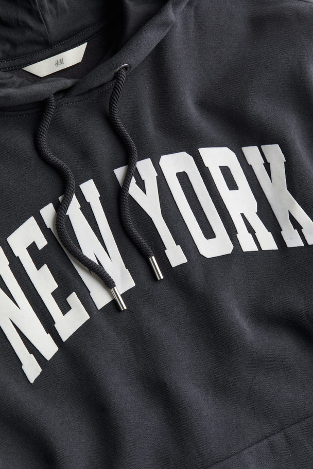 H&M Hættetrøje Med Tekstmotiv Mørkegrå/new York