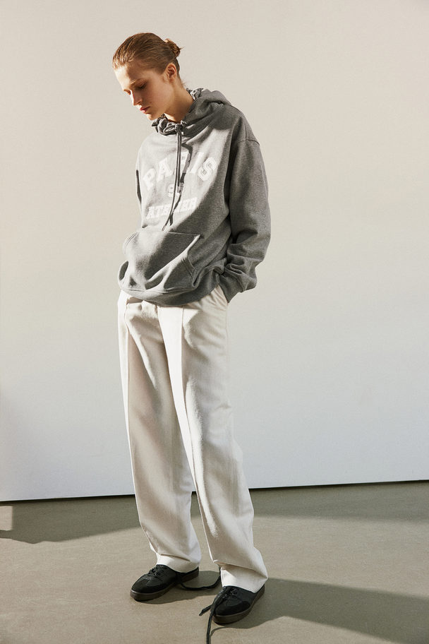 H&M Text-motif Hoodie Grey Marl/paris