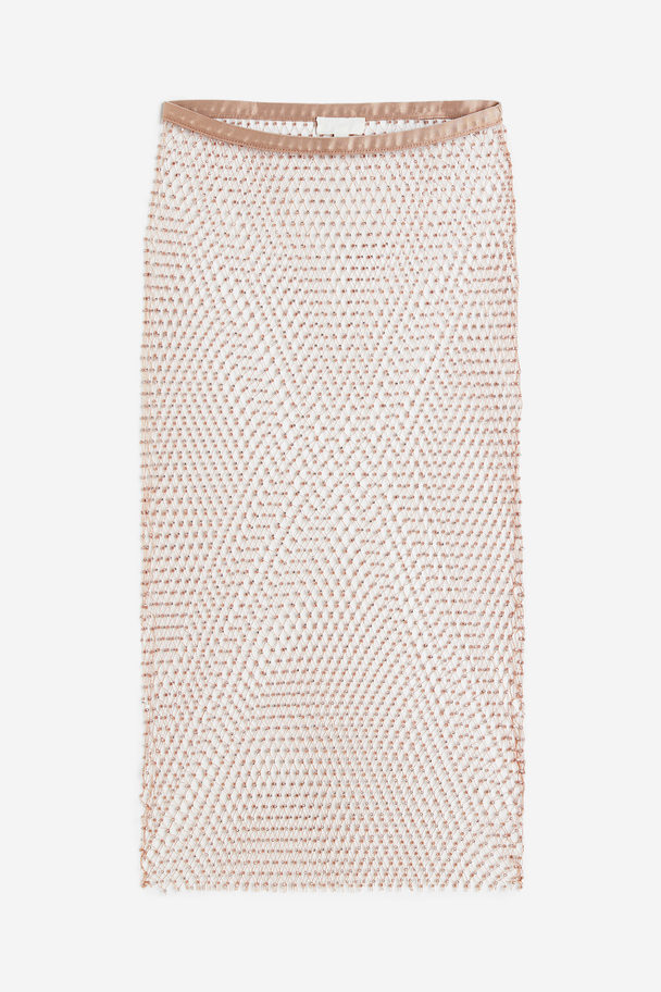 H&M Rhinestone-embellished Net Skirt Beige