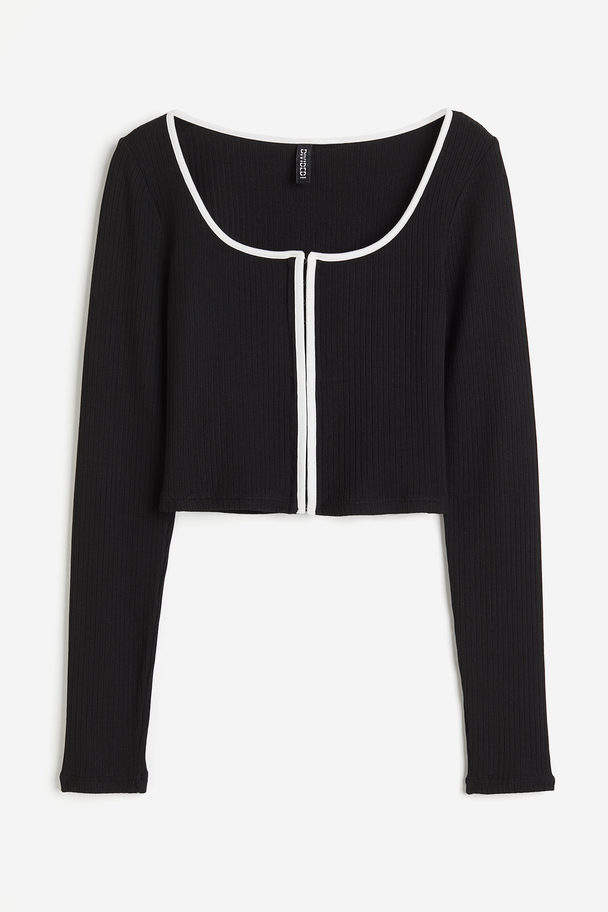 H&M Cropped Long-sleeved Top Black