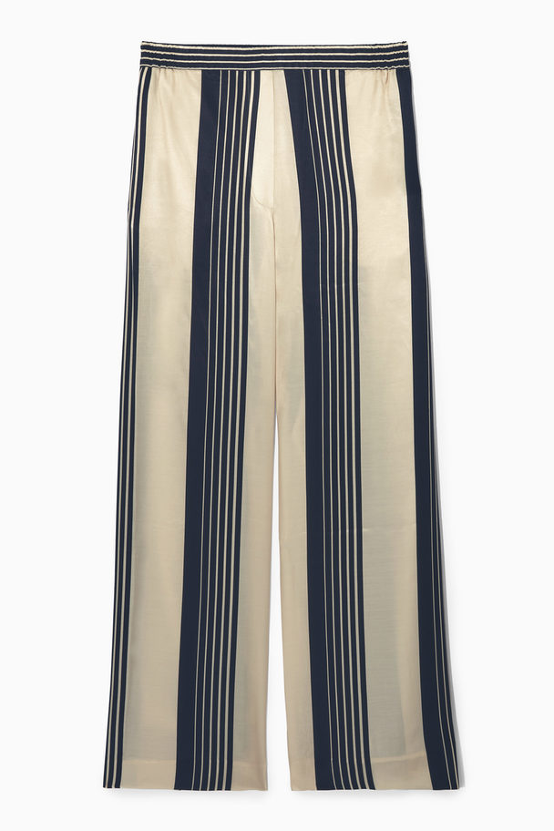 COS Straight-leg Striped Satin Trousers Navy / Cream / Striped