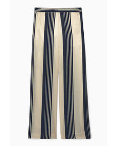 Straight-leg Striped Satin Trousers Navy / Cream / Striped