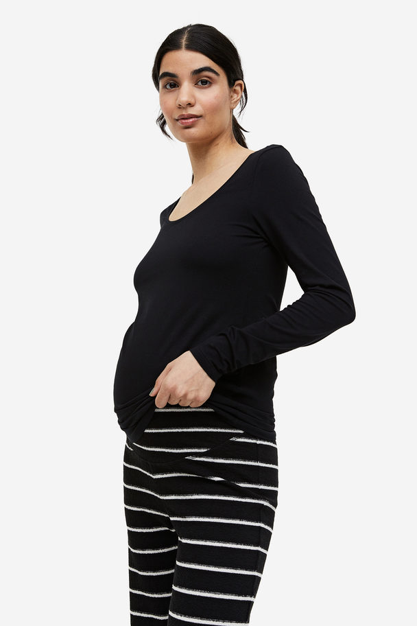 H&M Mama Ribbed Jersey Trousers Black/striped