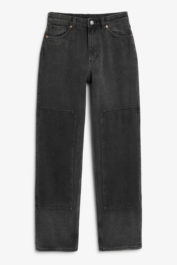 Monki Hoge Taille Gewassen Zwarte Jeans Verwassen Zwart