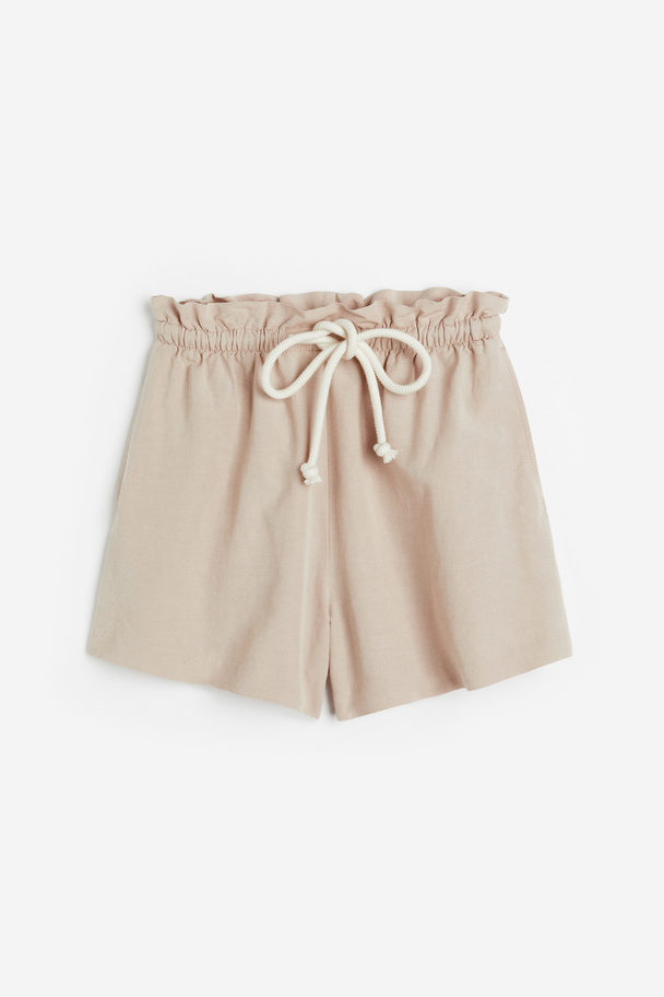 H&M Linen-blend Paper Bag Shorts Beige