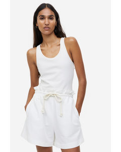 Paperbag-shorts I Hørblanding Hvid