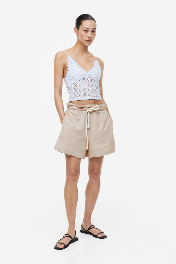 H&M Linen-blend Paper Bag Shorts Beige