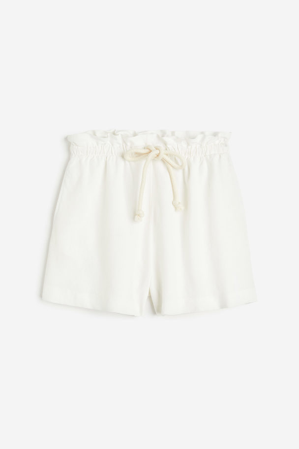 H&M Linen-blend Paper Bag Shorts White