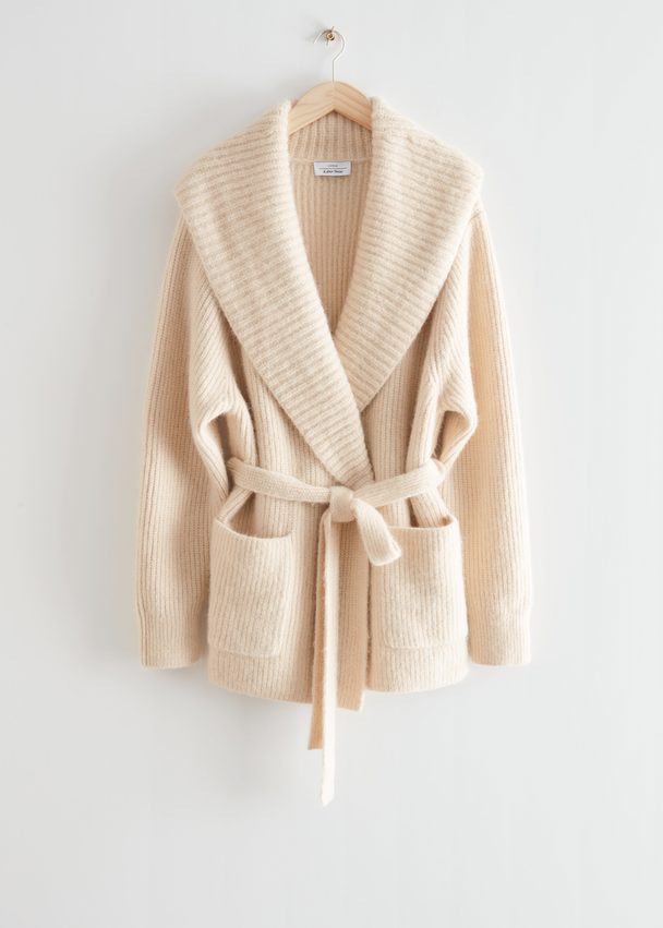 & Other Stories Belted Rib Knit Cardigan Beige
