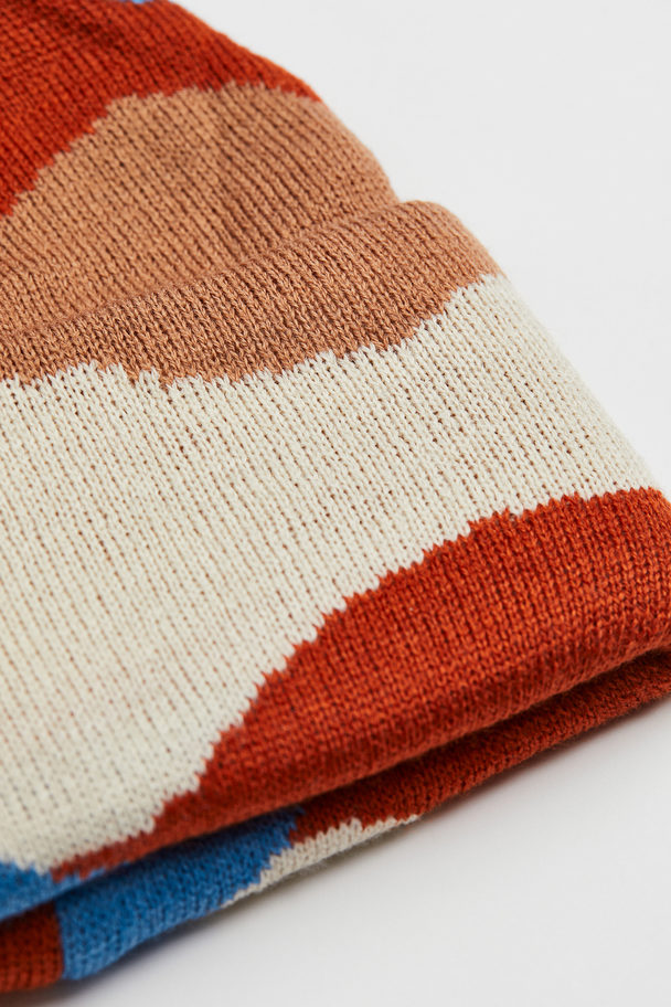 H&M Knitted Pompom Hat Dark Orange/patterned