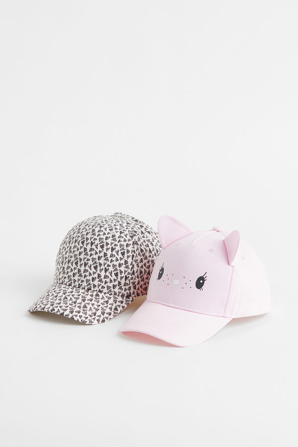 H&M 2-pack Cotton Twill Caps Light Pink/hearts