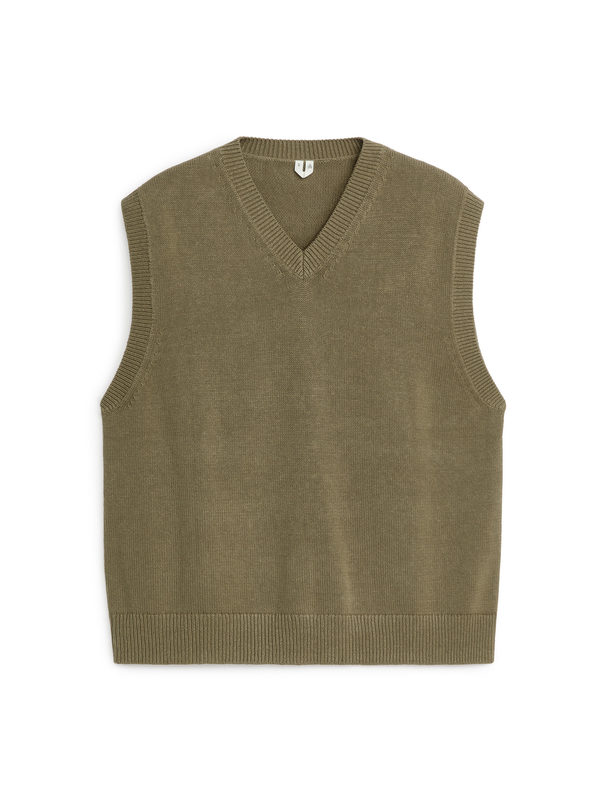 ARKET Knitted Linen Cotton Vest Khaki Green