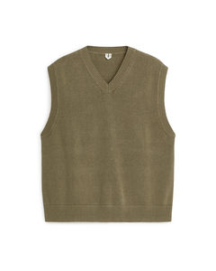 Knitted Linen Cotton Vest Khaki Green