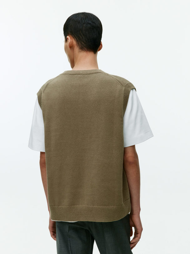 ARKET Knitted Linen Cotton Vest Khaki Green
