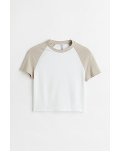 H&m+ Cropped T-shirt Lys Beige/hvid