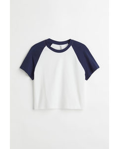 H&m+ Cropped T-shirt Mørkeblå/hvid