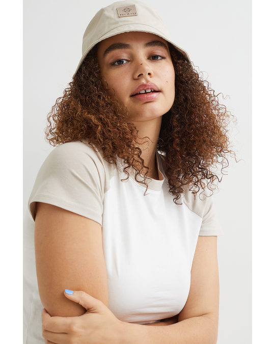 H&M H&m+ Cropped T-shirt Light Beige/white