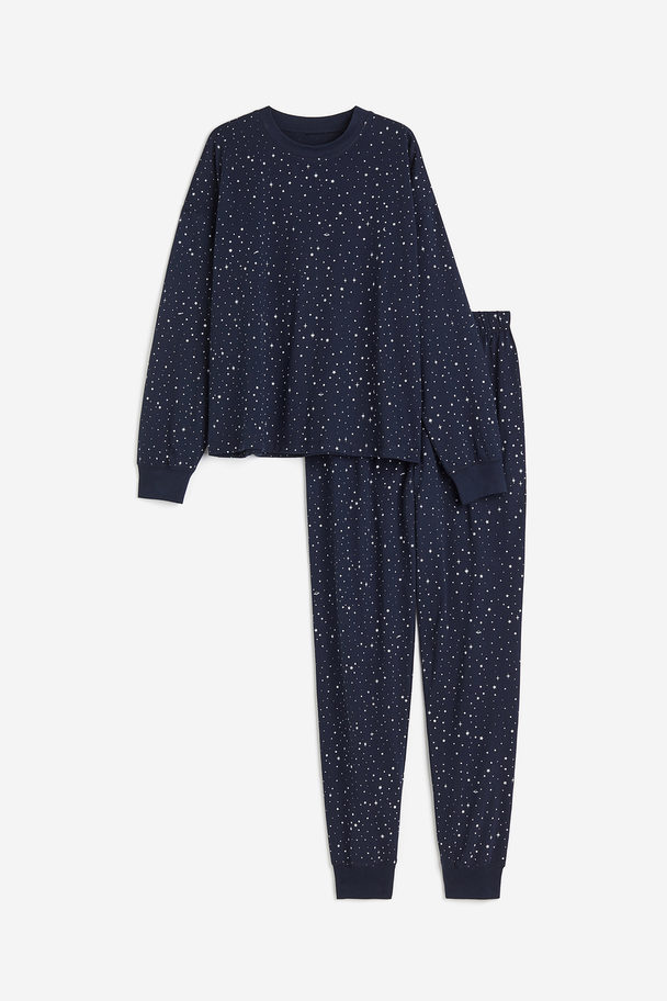 H&M Tricot Pyjama Met Dessin Donkerblauw/sterren
